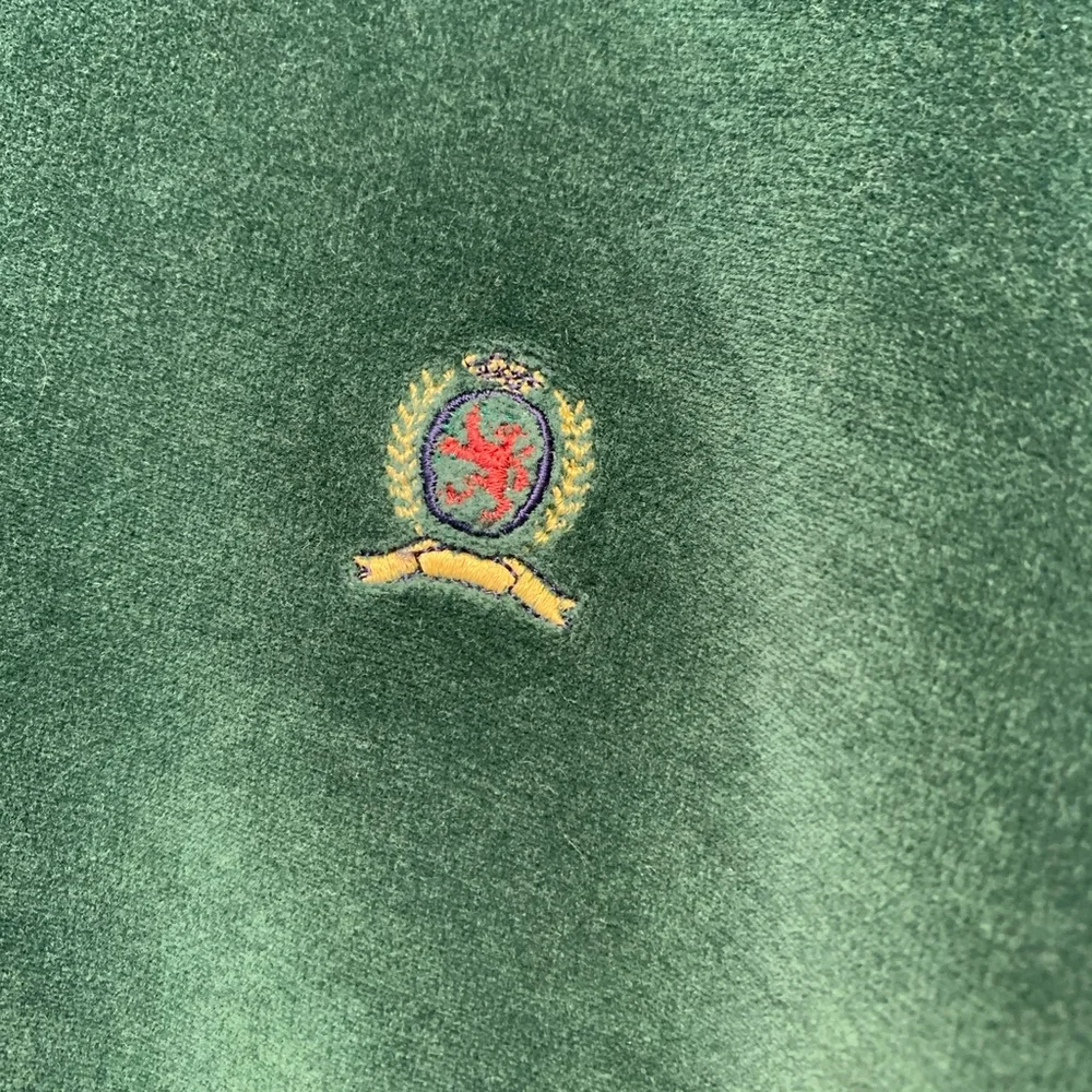Tommy Hilfiger Throwback 90's Crest Capsule Embroidered Velour Neck Zip Sweater
